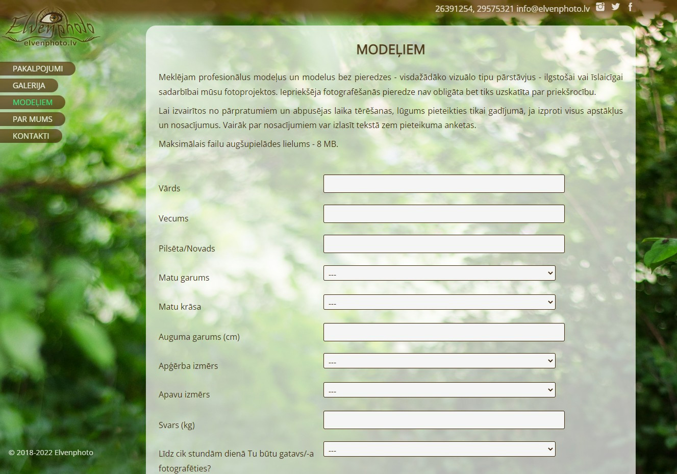 Elvenphoto pieteikums modeļiem