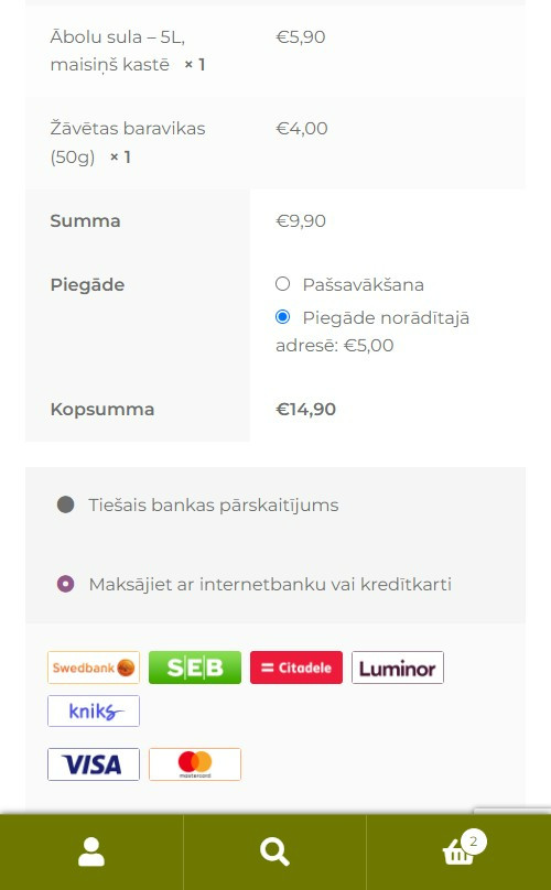 garsso.lv checkout mobile